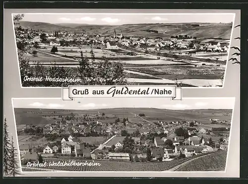 AK Heddesheim, Panoramaansicht mit Kirche, Panorama Waldhilbersheim