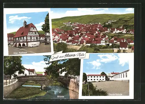 AK Alsenz, Hist. Rathaus, Panorama, Brücke, Deula-Schule