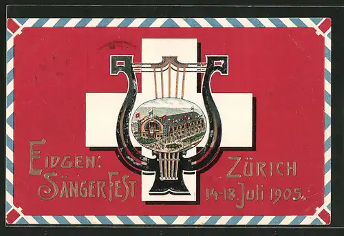Präge-AK Zürich, Eidgen. Sängerfest 1905, Festgelände in einer Harfe