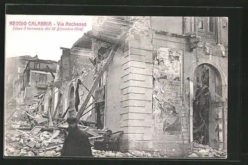 AK Reggio Calabria, dopo il terremoto del 28 dicembre 1908, Via Aschenez, Erdbeben