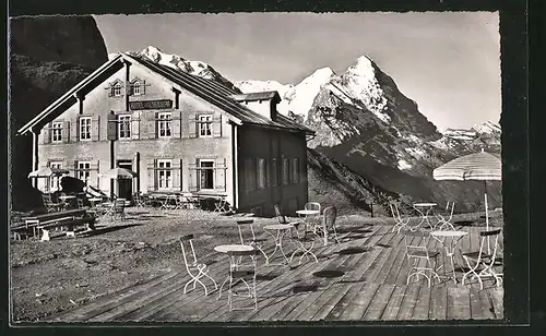 AK Grosse Scheidegg, Terrasse am Hotel "Grosse Scheidegg" mit Alpenpanorama