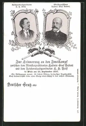 AK Wien, Duell zwischen Ministerpräsident Kasimir Graf Badeni u. Reichsratsabgeordneter K. H. Wolf 25.9.1897, Pistolen