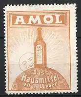 Reklamemarke Amol das Hausmittel aller Länder, Globus, Sonne & Flasche Amol