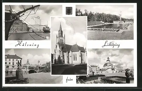 AK Lidköping, Hafenansicht, Kirche, Schwimmbad, Ortsansichten