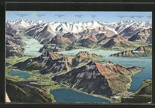 AK Goldau, Luftaufnahme der Stadt mit Rigi-Gebirge