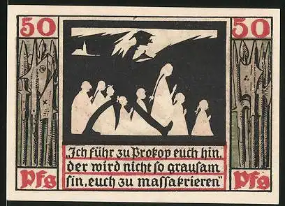 Notgeld Naumburg 1920, 50 Pfennig, Mann führt Mädchen zu Prokop, Wappen