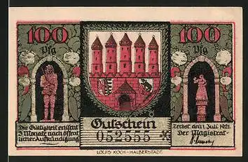 Notgeld Zerbst 1921, 100 Pfennig, Wappen, Marktstände auf dem Marktplatz