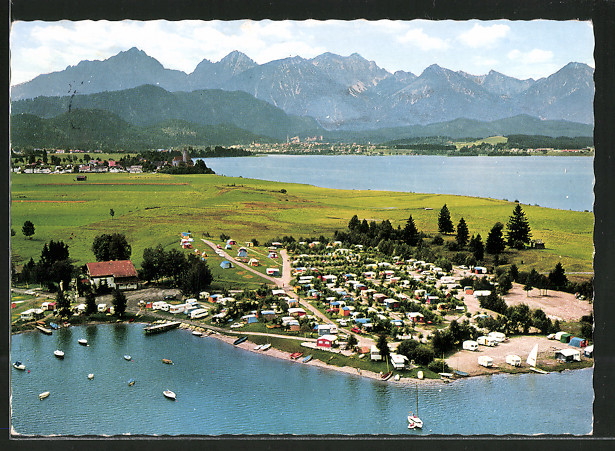 AK Brunnen, Campingplatz am Forggensee mit Blick auf Tiroler