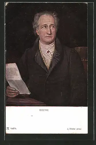 Künstler-AK Goethe hält einen Brief in der Hand