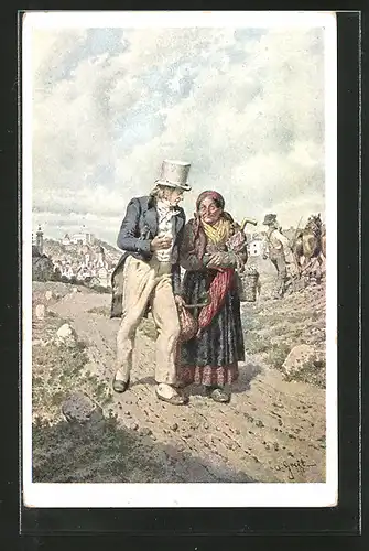 Künstler-AK Alois Greil: Franz Stelzhamer mit seiner Mutter