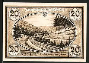 Notgeld Stützerbach, 1921, 20 Pfennig, Zahnradbahn, Bergbahn, Glashütte, Glasbläser