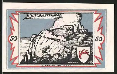 Notgeld Braunschweig, 1921, 50 Pfennig, Partie am Regenstein, Ortswappen