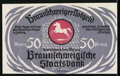 Notgeld Braunschweig, 1921, 50 Pfennig, Partie am Regenstein, Ortswappen