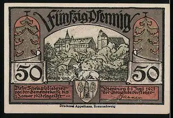 Notgeld Ilsenburg, 1921, 50 Pfennig, Wilder Mann, Schloss & Wappen
