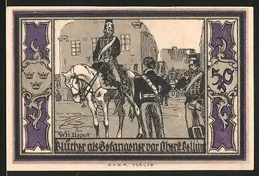 Notgeld Stolp, 50 Pfennig, Fürst Blücher von Wallfahrt, Blücher als Gefangener