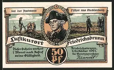 Notgeld Friedrichsbrunn, 1921, 50 Pfennig, Friedrich der Grosse