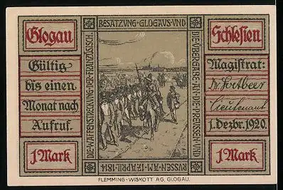 Notgeld Glogau i. Schlesien, 1920, 1 Mark, Ortsansicht