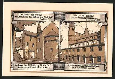 Notgeld Gernrode, 1921, 75 Pfennig, Südseite der Stiftskirche, Aussenansicht der Kirche, Relief am Taufstein