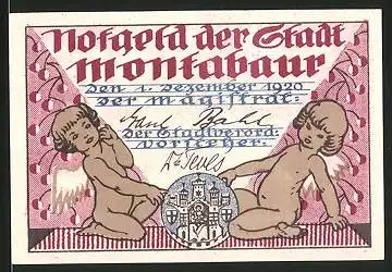 Notgeld Montabaur, 1920, 10 Pfennig, Engel flankieren Wappen, Fachwerkhaus