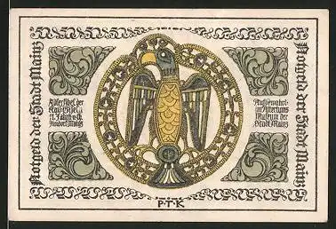 Notgeld Mainz, 1921, 50 Pfennig, Adlerfibel der Kaiserin Gisela, Wappen