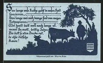 Notgeld Meschenroe, 1921, 25 Pfennig, Silhouette Bauer mit Kühen