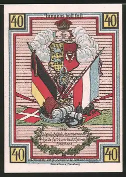 Notgeld Stedesand, 1920, 40 Pfennig, Wappen, Flaggen, Waffen, Ortspartie