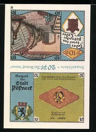 Notgeld Pössneck, 20 Pfennig, Wappen, Malzfässer, Leder