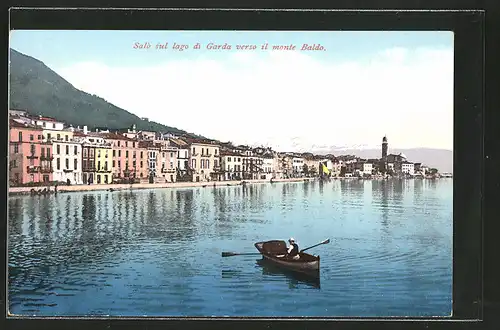 AK Salò, Veduta sul lago di Garda verso il monte Baldo, Ruderboot