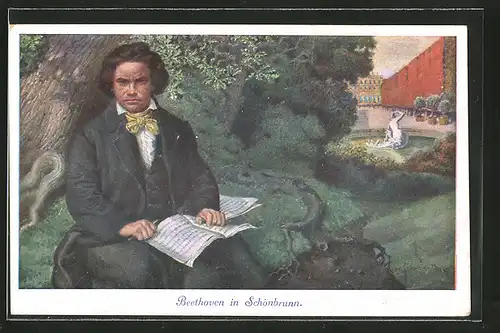 Künstler-AK H. Schubert: Wien, Komponist Ludwig van Beethoven im Park des Schloss Schönbrunn
