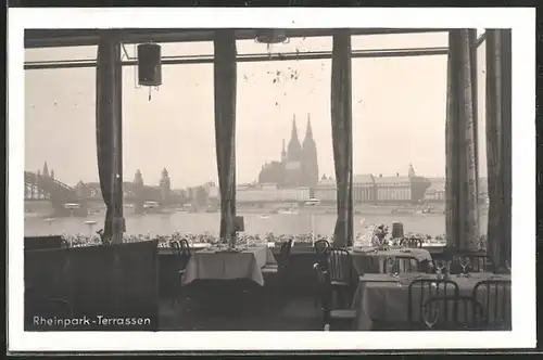 AK Köln-Deutz, Panoramablick vom Café "Rheinpark-Terrassen"