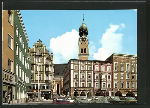 AK Rosenheim, Max-Josefs-Platz & Blick zur St. Nikolauskirche