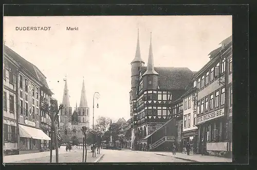 AK Duderstadt, Marktplatz mit Hotel "Englischer Hof" und Geschäften