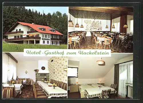 AK Fuchsmühl, Innen- und Aussenansicht vom Hotel-Restaurant "Zum Hackelstein", Inh.: Max J. Ströll
