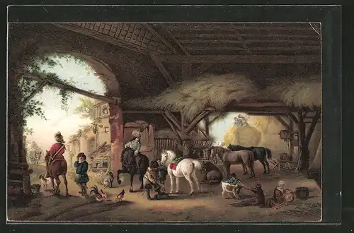 Künstler-AK Stengel & Co. Nr. 29672: Pferde im Stall