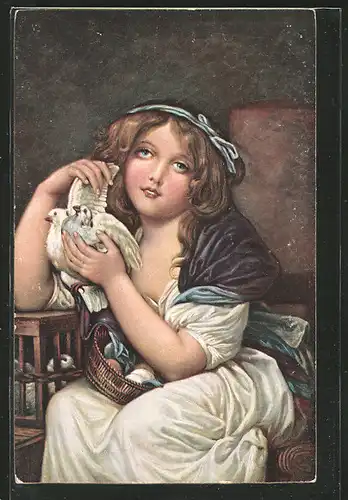 Künstler-AK Stengel & Co. Nr. 29939: Ein Mädchen mit Tauben von Greuze