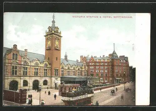 AK Nottingham, Strassenbahn vor Victoria Station, Hotel Nottingham