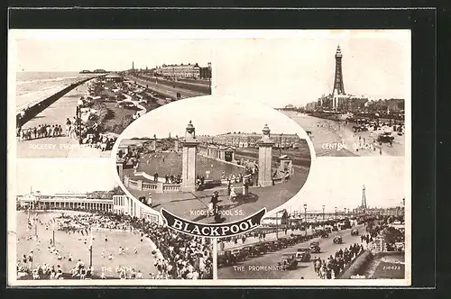 AK Blackpool, The Promenade, Central Beach, Kiddles Pool, Leuchtturm