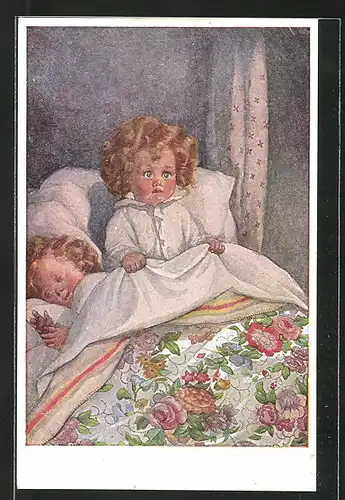 Künstler-AK M. Munk Nr. 869: ängstliches Kind im Bett