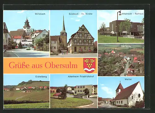 AK Obersulm, Altenheim Friedrichshof, Rathaus Affaltrach, Strassenpartie in Willsbach