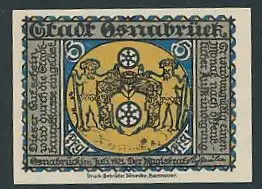 Notgeld Osnabrück, 1921, 5 Pfennig, Wappen der Stadt, Lyra-Denkmal