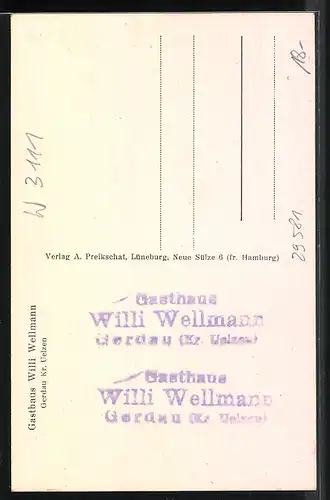 AK Gerdau, Gasthaus Wellmann, Partie an der Brücke