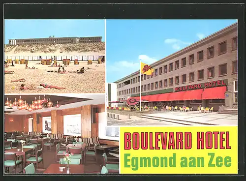 AK Egmond aan Zee, Boulevard Hotel, Innen - und Aussenansicht
