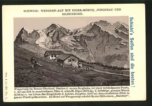 Sammelbild Wengern-Alp, Berghütte mit Eiger, Mönch & Jungfrau, Schicht's Patent-Seife, Georg Schicht Aussig a. E.