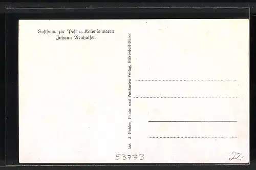 AK Westerhausen, Gasthaus "Zur Post" und Kolonialwaren-Geschäft von Johann Neuhalsen, Kirche und Pastorat, Ortsansicht