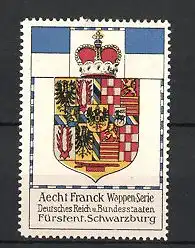 Reklamemarke Ludwigsburg, Aecht Franck Kaffee, Wappen Fürstentum Schwarzburg