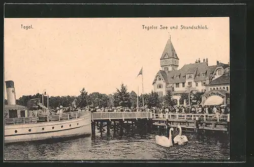 AK Berlin-Tegel, Tegeler See mit Dampfer, Strandschloss
