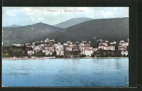AK Abbazia, Blick vom Meer zum Ort mit Veprinaz