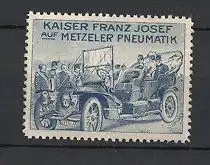 Reklamemarke Metzeler Pneumatik, Kaiser Franz-Josef I. von Österreich im Auto, Blau