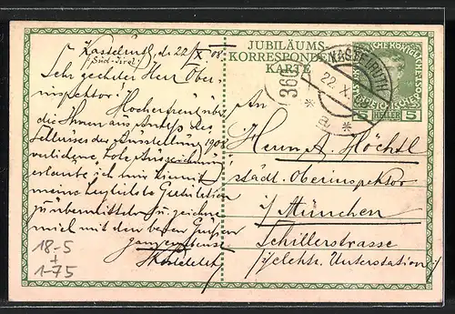 AK Wien, 60 jähriges Regierungsjubiläum 1848-1908 Kaiser Franz Josef I. von Österreich, Hofburg, Greife, Ganzsache