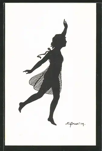 Künstler-AK Elsbeth Forck: Mädchen tanzt einen Schleiertanz, Schattenbild